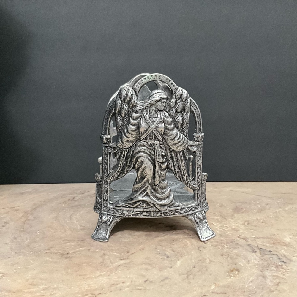 VTG Carson Pewter Jar Candle Holder- Guardian Angel 6”